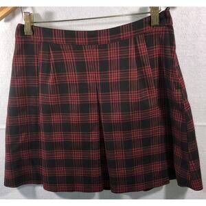 Skirt Pleated Plaid School Girl Academia Clueless Red Black Zip H&M Womens Sz 6